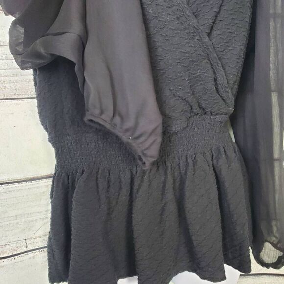 Maurices Women’s Black Long Sleeve Smocked Waist Peplum Blouse Size XXL - Picture 4 of 8